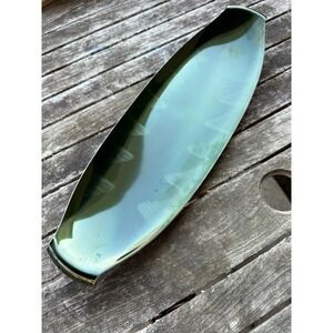 Vintage MCM Olden Norway Design Anodized Aluminum Long Green Serving Tray RARE